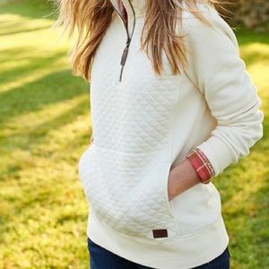 L.L. Bean Women’s Small Petite Quilted 3/4 Zip Pullover Sweater In Cream